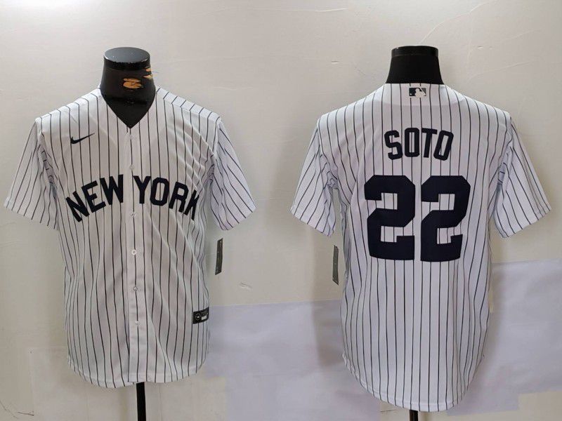 Men New York Yankees #22 Soto White stripe Game 2024 Nike MLB Jersey style 902->new york yankees->MLB Jersey